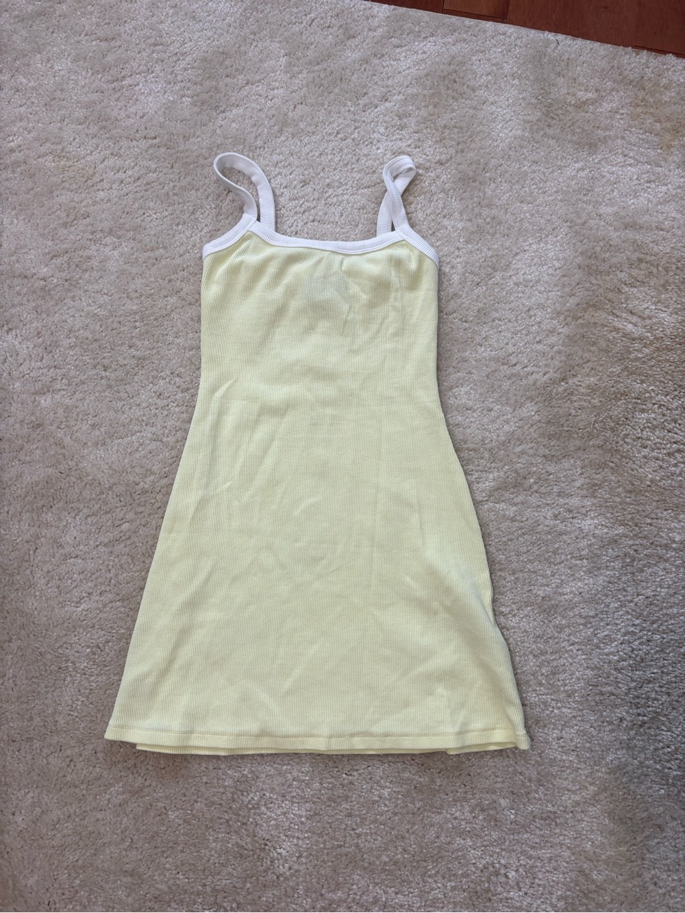 White Fox Boutique Pale Yellow Tank Mini Dress with White Trim